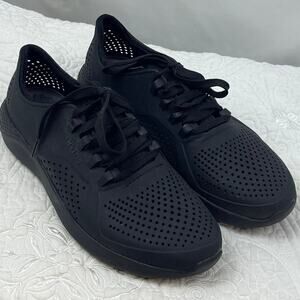 Literide by Crocs Womens Size 9 Black Perforated Rubber Lace-Up Sneakers Comfort